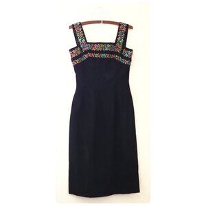 Vintage Anne Fogarty 1950s 60s Black Sleeveless Floral Embroidered Dress